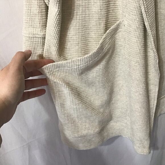 Womens Lucky Brand Waffle Knit Thermal Open Front Oatmeal Sweater OS - Picture 3 of 8